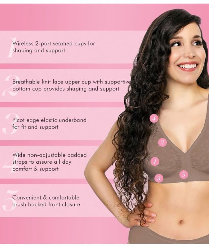 Exquisite Form Fully Front Close Posture Bra With Lace - Walnut Bras