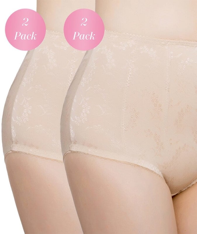 Exquisite Form Floral Jacquard Shaping Brief 2 Pack - Nude Shapewear