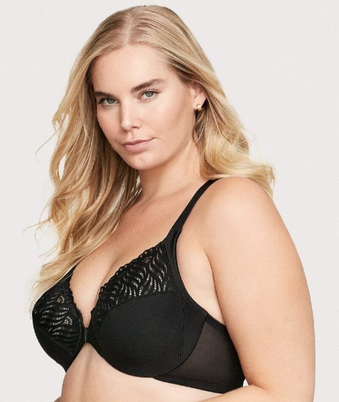 Glamorise Front-Closure T-Back WonderWire Bra - Black Bras 