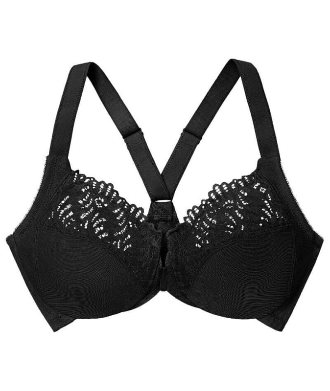 Glamorise Front-Closure T-Back WonderWire Bra - Black Bras 