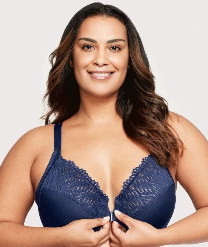 Glamorise Front-Closure T-Back WonderWire Bra - Blue Bras 