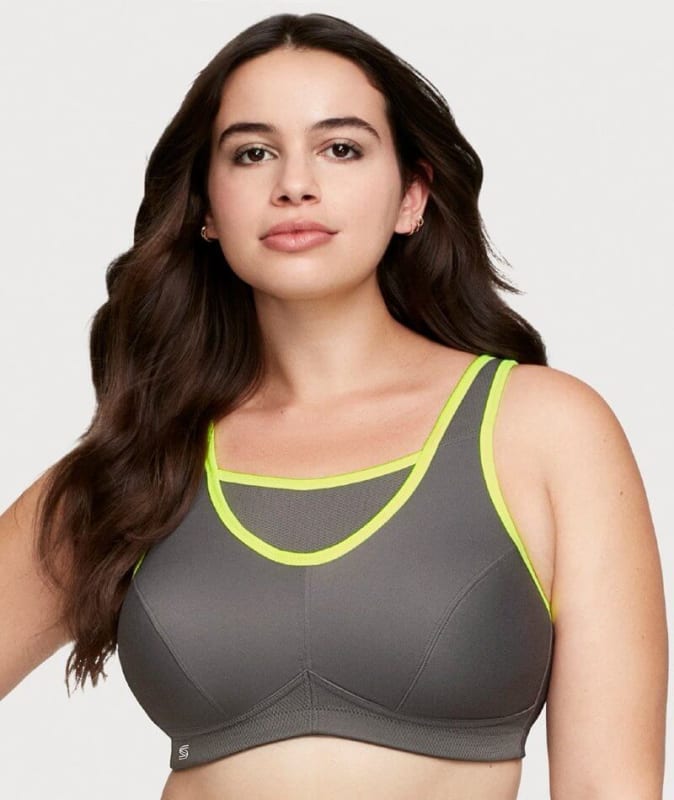 Glamorise No-Bounce Camisole Wire-free Sports Bra - Gray/Yellow Bras 