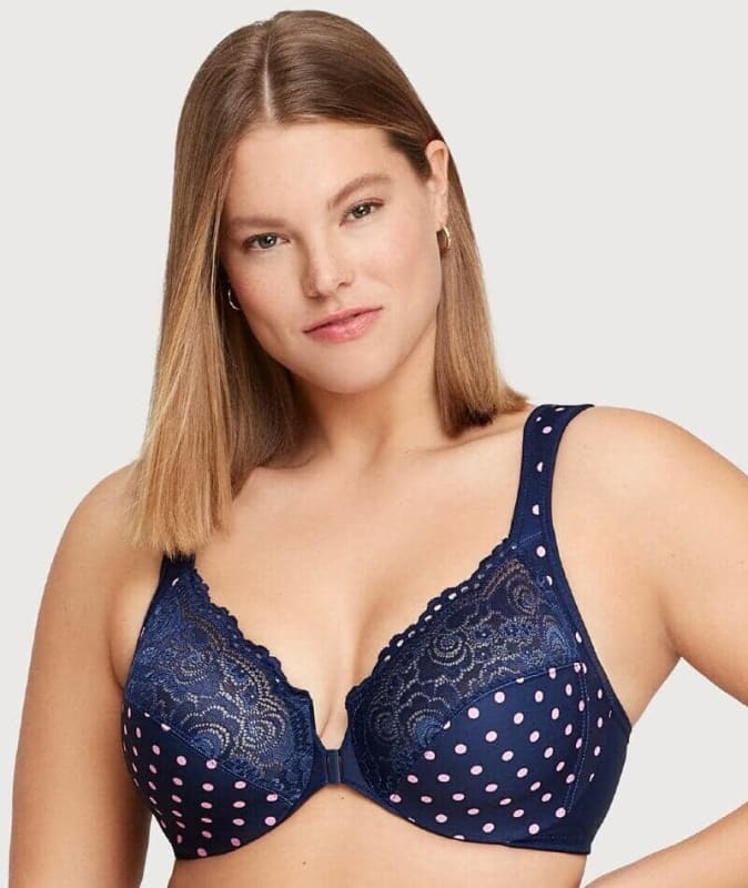 Glamorise WonderWire Front-Closure Bra - Navy Print Bras 