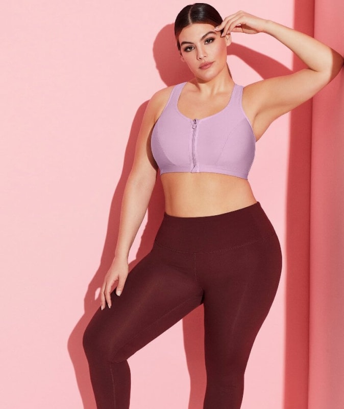 Glamorise Zip Up Front-Closure Sports Bra - Lavender Bras 