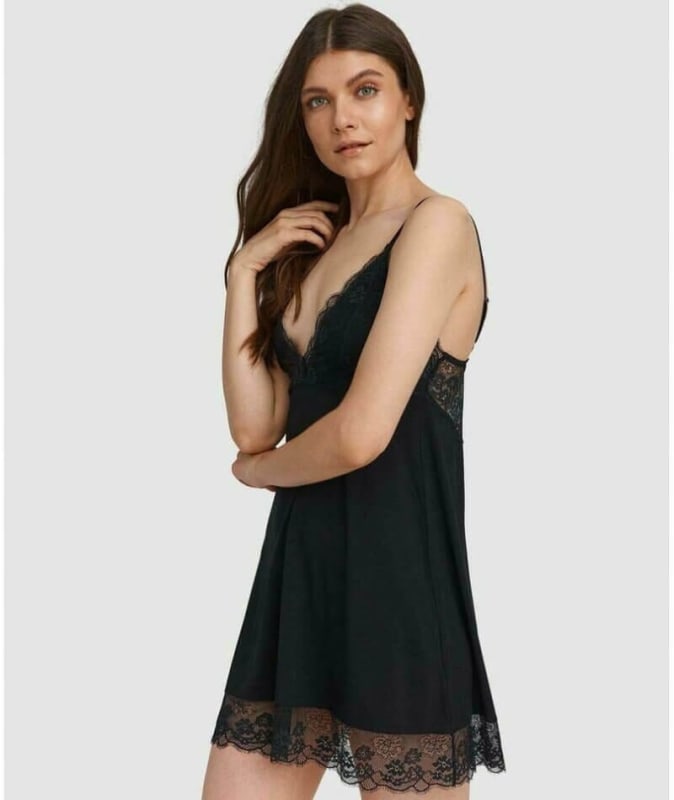 Oh!Zuza Lace Detail Chemise - Black Sleep / Lounge 