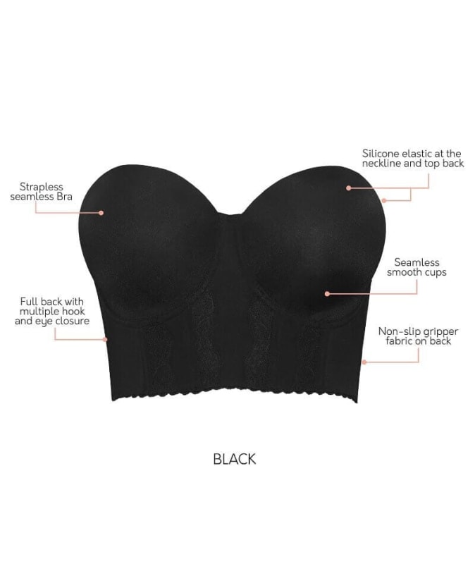 Parfait Elissa Seamless Underwire Padded Longline Strapless Bra - Black Bras 
