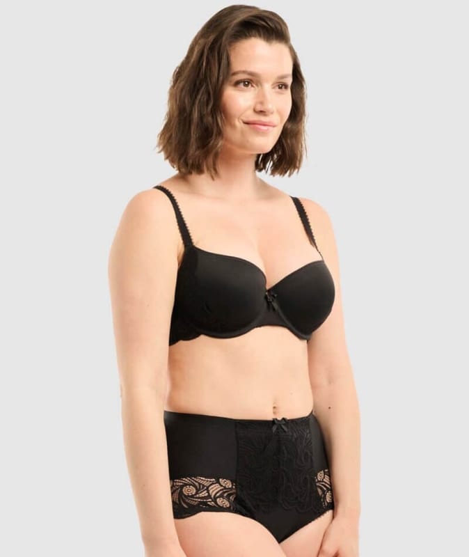 Sans Complexe Ariane Lace & Microfiber High Waist Brief - Black Knickers 