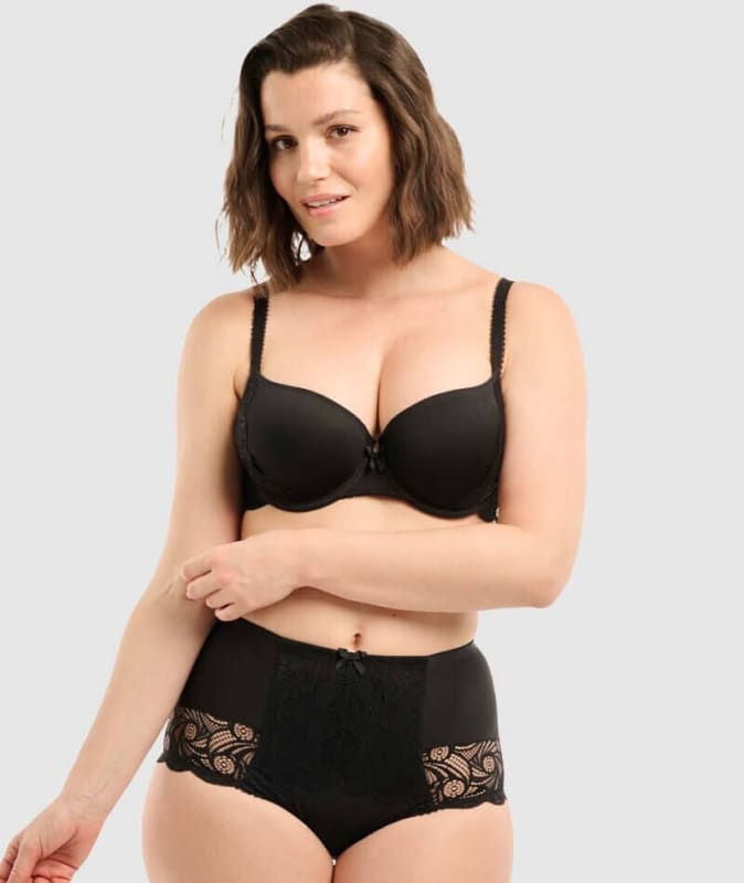 Sans Complexe Ariane Lace & Microfiber High Waist Brief - Black Knickers 