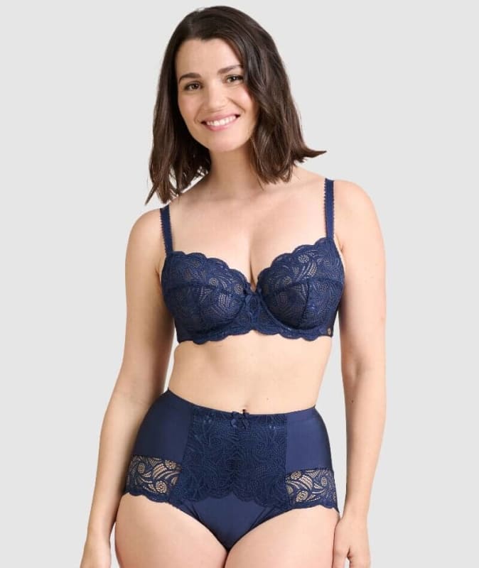 Sans Complexe Ariane Lace & Microfiber High Waist Brief - Marine Blue Knickers 