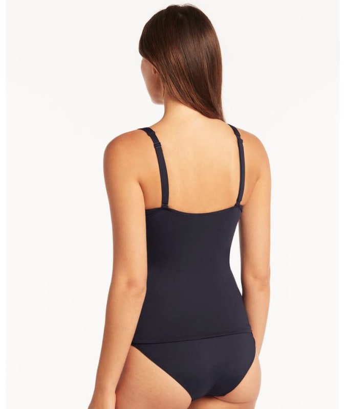 Sea Level Eco Essentials Cross Front A-DD Cup Singlet Top - Night Sky Navy Swim 