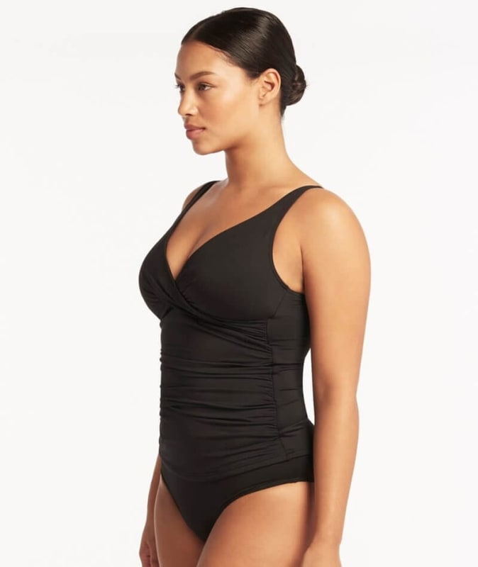 Sea Level Eco Essentials Cross Front Singlet Top - Black Swim 