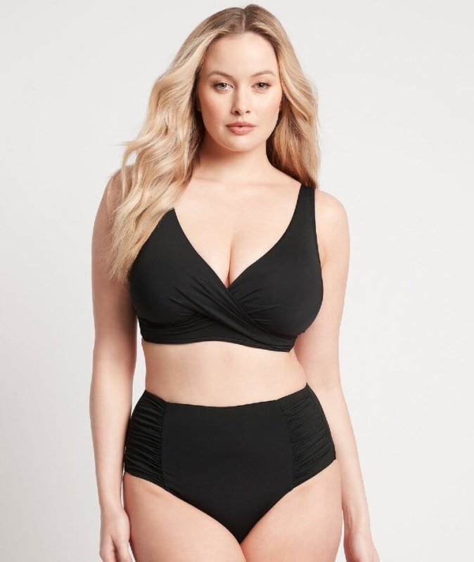Sea Level Eco Essentials Gathered Side High Waist Brief - Black Swim