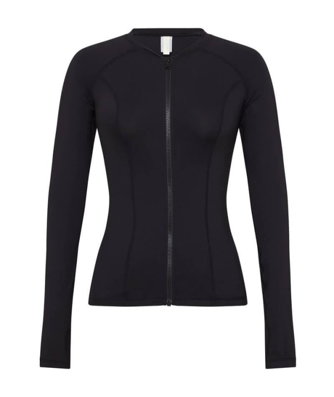 Sea Level Eco Essentials Long Sleeve Rash Vest - Full Zipper - Black Swim