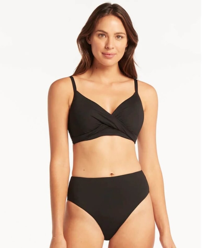 Sea Level Eco Essentials Twist Front DD-E Cup Bikini Top - Black Swim 