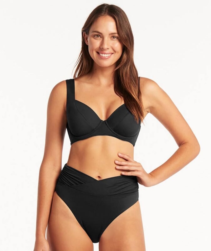 Sea Level Eco Essentials Wrap High Waist Brief - Black Swim