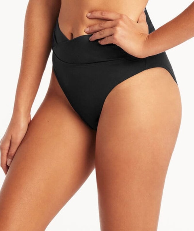 Sea Level Eco Essentials Wrap High Waist Brief - Black Swim