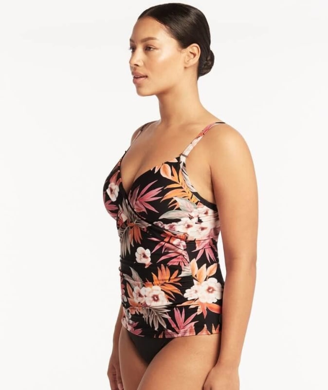 Sea Level Escape Twist Front DD-E Cup Singlet Top - Black Swim 