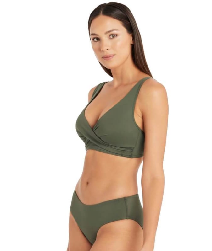 Sea Level Essentials Cross Front B-DD Cup Bikini Top - Khaki Swim