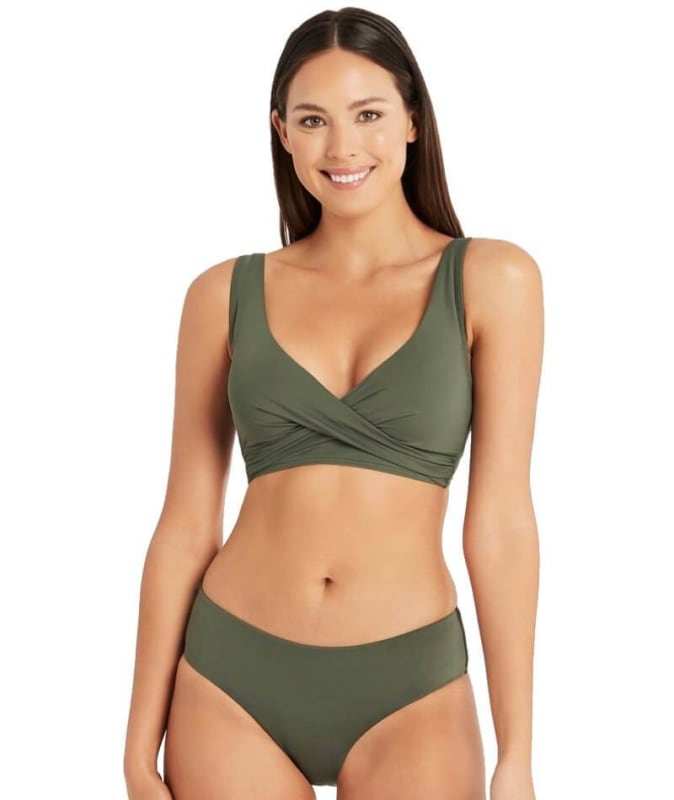 Sea Level Essentials Cross Front B-DD Cup Bikini Top - Khaki Swim 