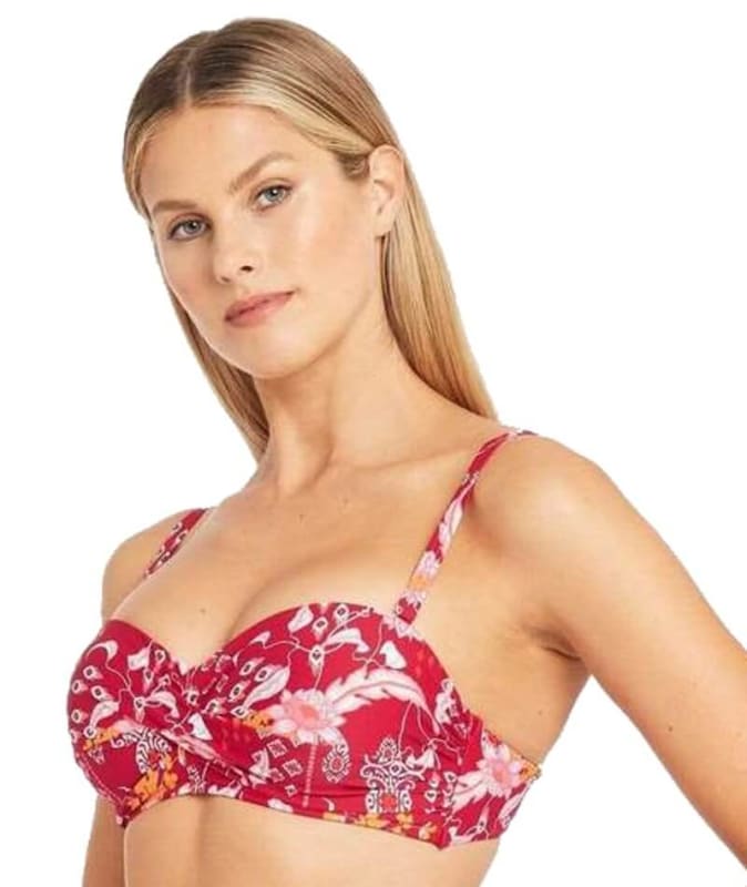 Sea Level Jardin Twist Front Bandeau Bikini Top - Red Swim