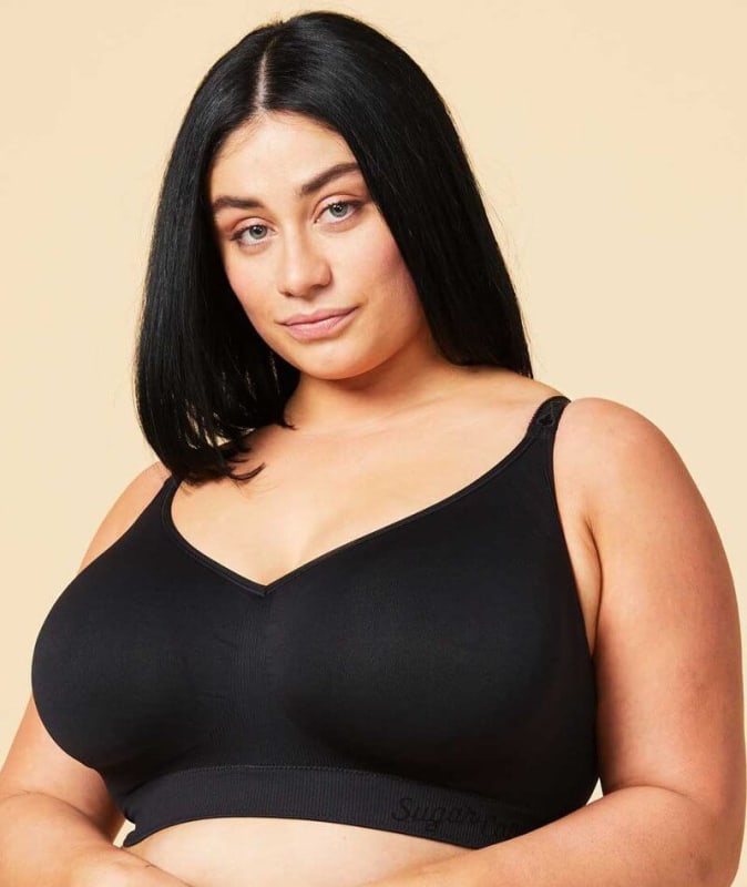 Sugar Candy Fuller Bust Seamless F-HH Cup Lounge Bra - Black Bras 