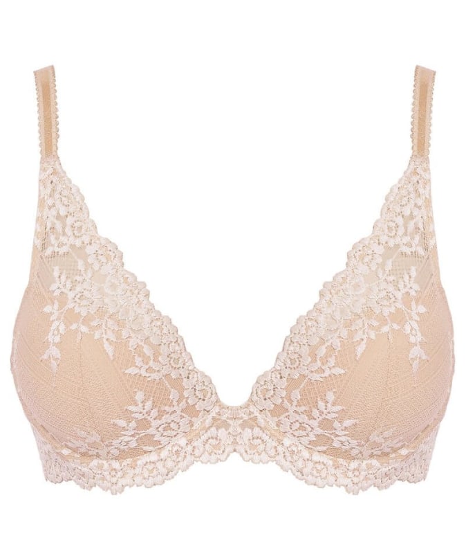 Wacoal Embrace Lace Plunge Underwire Bra - Naturally Nude / Ivory Bras 